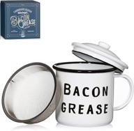 🥓 golden hills mercantile bacon grease container - rustic mid-century modern farmhouse design, white enamel on metal, vintage enamelware with lid - 4"x4" (black) - improved seo logo