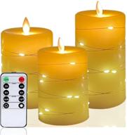 🕯️ flameless candles set of 3 - battery operated led candles with string lights, remote control, timer - ideal for seasonal and festival celebrations логотип