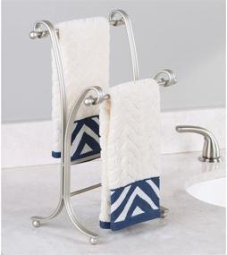 img 2 attached to 🛁 Stylish 2-Tier Fingertip Towel Holder Stand - Matte Satin Finish for Bathroom Vanity Countertops - Space Saving Storage Solution for Small Guest Towels or Washcloths - 13.6" High - mDesign Decorative Metal