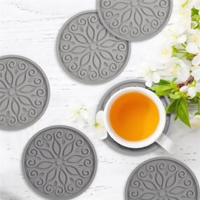 img 2 attached to QUSUM Silicone Coasters with Holder - Set of 🏠 6, Perfect for Birthday, Housewarming & Room Decor in Grey