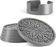 qusum silicone coasters with holder - set of 🏠 6, perfect for birthday, housewarming & room decor in grey logo