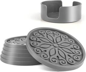 img 4 attached to QUSUM Silicone Coasters with Holder - Set of 🏠 6, Perfect for Birthday, Housewarming & Room Decor in Grey