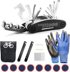 img 4 attached to GORNORVA 16-in-1 Bike Bicycle Cycling Mechanic Repair Tool Kit with Portable 🔧 Tools Bag, Tire Pry Bars with Tire Patch Lever, Self-Adhesive Bicycle Patch, and Gloves