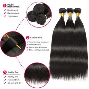 img 2 attached to 💁 Набор волос Brazilian Straight Hair - 10A Наращивание из волос человека, 100% непереработанные Реми-волосы, 3 набора в натуральном цвете (14 16 18)