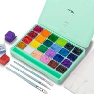 🎨 himi gouache paint set, 24 unique jelly cup design colors x 30ml with 3 paint brushes - ideal for artists, students, opaque gouache watercolor painting (green) - complete with carrying case logo
