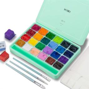 img 4 attached to 🎨 HIMI Gouache Paint Set, 24 Unique Jelly Cup Design Colors x 30ml with 3 Paint Brushes - Ideal for Artists, Students, Opaque Gouache Watercolor Painting (Green) - Complete with Carrying Case