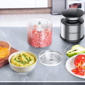 img 2 attached to 🍲 Homeasy Food Processor Small: 300W Mini Chopper with 4 Sharp Blades, Ideal for Salad, Sauces, Vegetables, Meat, Fruits, Nuts - 600ml Stainless Steel Grinder