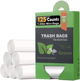 img 4 attached to Environmentally-Friendly Compostable Trash Bags: 1.2 Gallon Small Bags for Bathroom, Office, Kitchen - Strong and Fit 4.5-5L Trash Cans - White Color