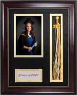 🎓 class of 2021 graduation shadow box frame with tassel holder - 4x6 picture display, real glass, black over gold double mat - wall & tabletop design - graduationmall логотип