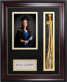 img 4 attached to 🎓 Class of 2021 Graduation Shadow Box Frame with Tassel Holder - 4x6 Picture Display, Real Glass, Black Over Gold Double Mat - Wall & Tabletop Design - GraduationMall