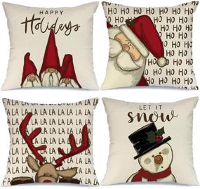 img 4 attached to 🦌 AENEY Christmas Decorations Pillow Covers 18x18 Set of 4 - Festive Gnome Santa Deer Snowman Rustic Winter Holiday Throw Pillows for Home, Farmhouse Christmas Decor - Xmas Cushion Cases for Couch