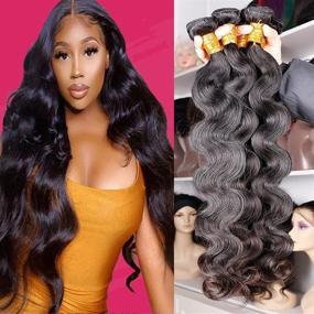 img 4 attached to 🌊 Нарядные пучки волос DFX Hair Body Wave - 24 22 20 18, 4 набора пучков - Шевелюра из человеческих волос 9А-класса, тип бразильской волны - натурально черные - в распродаже - волнистые наращивания волос.