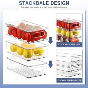 img 1 attached to ESARORA Refrigerator Organizer Bins with Lids - 6 Pack Stackable Clear Fridge Bins 🧊 with Handles for Fridge, Freezer, Kitchen Cabinet, Pantry Organization - BPA Free Freezer Organizer Bins