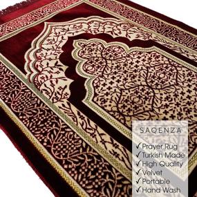 img 3 attached to 🕋 SAQENZA Burgundy Prayer Rug: Muslim Prayer Rug, Hijab, Beads, and Cap Set - Ideal Ramadan Gifts