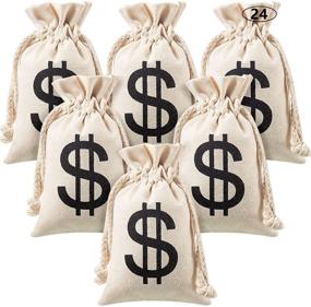 img 4 attached to 💰 Boao 24 Pack Money Bag Pouch: Canvas Cloth Drawstring Closure with Dollar Sign Symbol - Perfect for Toy Party Favors & Novelty Props