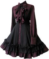 🖤 yanhuig women girls black gothic lolita dress - long sleeve polyester ruffle dress with bow accents logo