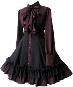 img 4 attached to 🖤 YANHUIG Women Girls Black Gothic Lolita Dress - Long Sleeve Polyester Ruffle Dress with Bow Accents