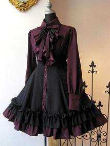 img 1 attached to 🖤 YANHUIG Women Girls Black Gothic Lolita Dress - Long Sleeve Polyester Ruffle Dress with Bow Accents