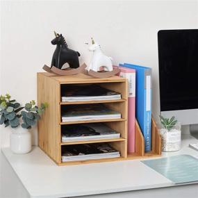 img 1 attached to 📚 Bamboo Desktop File Holder Rack: TQVAI 5 Tier A4 Document Paper Sorter with 2 Section File Folder - Original