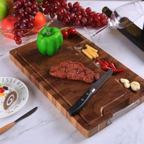 img 1 attached to 🔪 Enhance Your Kitchen Experience with the Versatile HHXRISE Acacia Wood Cutting Board: Featuring 4 Built-in Compartments, Juice Grooves, Handle, Butcher Block, and Carving Board