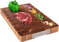 🔪 enhance your kitchen experience with the versatile hhxrise acacia wood cutting board: featuring 4 built-in compartments, juice grooves, handle, butcher block, and carving board logo