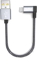 высококачественный серый кабель tecmad для зарядки iphone [c89 apple mfi certified] - быстрая синхронизация данных, нейлоновая оплетка, дизайн под углом 90 градусов - совместим с iphone 13/13 pro max/mini 12/11/xs max xr x/8 plus, ipad mini и другими - 0,65 фута. логотип