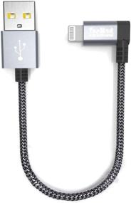 img 4 attached to Высококачественный серый кабель TecMad для зарядки iPhone [C89 Apple MFi Certified] - быстрая синхронизация данных, нейлоновая оплетка, дизайн под углом 90 градусов - совместим с iPhone 13/13 Pro Max/Mini 12/11/Xs Max XR X/8 Plus, iPad Mini и другими - 0,65 фута.