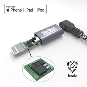img 2 attached to Высококачественный серый кабель TecMad для зарядки iPhone [C89 Apple MFi Certified] - быстрая синхронизация данных, нейлоновая оплетка, дизайн под углом 90 градусов - совместим с iPhone 13/13 Pro Max/Mini 12/11/Xs Max XR X/8 Plus, iPad Mini и другими - 0,65 фута.