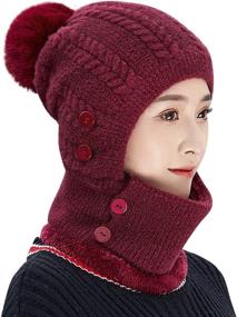 img 3 attached to Stay Warm in Style with the 3-in-1 Winter Knitted Beanie Hat, Face, and Neck Warmer Set for Women and Girls - Cozy Fleece Lining, Ski Caps with Pompom