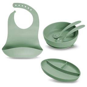 img 4 attached to 🌱 Little Twig Unbreakable Silicone Feeding Set: Safe, Dishwasher & Microwave Friendly, 6 PC Non-Toxic BPA & PVC Free Tableware Set in Sage