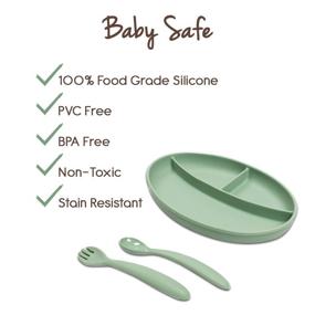 img 1 attached to 🌱 Little Twig Unbreakable Silicone Feeding Set: Safe, Dishwasher & Microwave Friendly, 6 PC Non-Toxic BPA & PVC Free Tableware Set in Sage