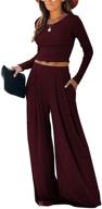 👗 wusenst wide leg pant suits for women: elegant 2 piece solid outfits with long sleeve crop top, high waist long pants, and convenient pockets logo