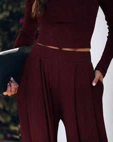 img 2 attached to 👗 WUSENST Wide Leg Pant Suits for Women: Elegant 2 Piece Solid Outfits with Long Sleeve Crop Top, High Waist Long Pants, and Convenient Pockets