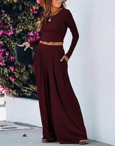 img 3 attached to 👗 WUSENST Wide Leg Pant Suits for Women: Elegant 2 Piece Solid Outfits with Long Sleeve Crop Top, High Waist Long Pants, and Convenient Pockets