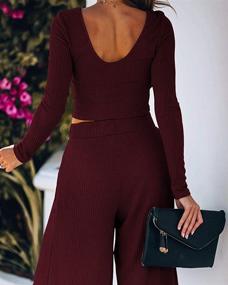 img 1 attached to 👗 WUSENST Wide Leg Pant Suits for Women: Elegant 2 Piece Solid Outfits with Long Sleeve Crop Top, High Waist Long Pants, and Convenient Pockets