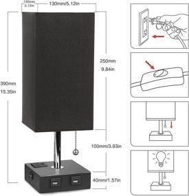 img 3 attached to 🛋️ Modern Bedside Table Lamp with USB Port and Outlet: Small Lamps for Bedrooms, 2 USB Charging Ports & Black Fabric Shade - Ambient Light Desk Lamp for Living Room Nightstand Dorm