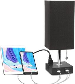 img 4 attached to 🛋️ Modern Bedside Table Lamp with USB Port and Outlet: Small Lamps for Bedrooms, 2 USB Charging Ports & Black Fabric Shade - Ambient Light Desk Lamp for Living Room Nightstand Dorm