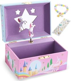 img 4 attached to Enchanting Unicorn Musical Jewelry Box: 🦄 Star Mirror, Spinning Unicorn, Bracelet & Stickers