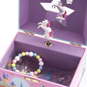 img 1 attached to Enchanting Unicorn Musical Jewelry Box: 🦄 Star Mirror, Spinning Unicorn, Bracelet & Stickers