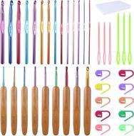 🧶 multicolor 39-piece crochet hook set with long aluminum knitting needle, bamboo handle crochet hook, stitch markers, and large-eye plastic sewing needles logo