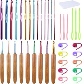 img 4 attached to 🧶 Multicolor 39-Piece Crochet Hook Set with Long Aluminum Knitting Needle, Bamboo Handle Crochet Hook, Stitch Markers, and Large-Eye Plastic Sewing Needles