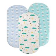 👶 bassinet sheets set 3 pack for baby girl and boy - 100% cotton jersey fitted sheet universal for oval, rectangle, and hourglass bassinet mattress - cloud and raindrop print in white, blue, and green logo