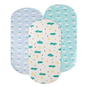 img 4 attached to 👶 Bassinet Sheets Set 3 Pack for Baby Girl and Boy - 100% Cotton Jersey Fitted Sheet Universal for Oval, Rectangle, and Hourglass Bassinet Mattress - Cloud and Raindrop Print in White, Blue, and Green