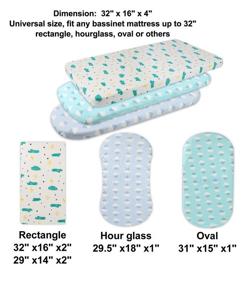 img 2 attached to 👶 Bassinet Sheets Set 3 Pack for Baby Girl and Boy - 100% Cotton Jersey Fitted Sheet Universal for Oval, Rectangle, and Hourglass Bassinet Mattress - Cloud and Raindrop Print in White, Blue, and Green