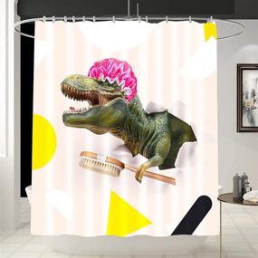 img 4 attached to 🦕 Tucocoo Funny Dinosaur Shower Curtain - Cartoon Cool Shower Curtains for Modern Bathroom Decor - Waterproof Curtain with 12 Hooks - Seahorse Coral Reef Design - Cute & Waterproof - Size: 70x70 Inches