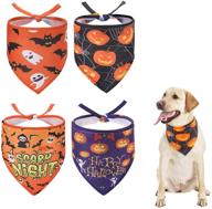 🎃 halloween dog bandana set - 4 pack of triangle bibs scarf with pumpkin, ghost, and holiday patterns for dogs, puppies, and cats - scenereal accessories логотип