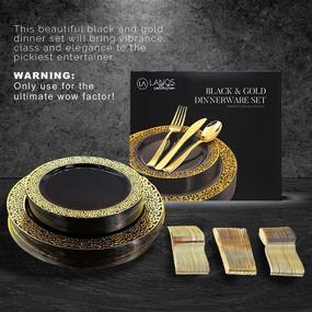 img 2 attached to 🍽️ 125 Pack Disposable Black and Gold Dinnerware Set – Plastic Plates with Gold Rim for Dinner Party Decoration, Graduation, Birthday, Cocktail Party, and Wedding