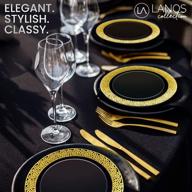 🍽️ 125 pack disposable black and gold dinnerware set – plastic plates with gold rim for dinner party decoration, graduation, birthday, cocktail party, and wedding logo