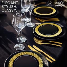 img 4 attached to 🍽️ 125 Pack Disposable Black and Gold Dinnerware Set – Plastic Plates with Gold Rim for Dinner Party Decoration, Graduation, Birthday, Cocktail Party, and Wedding