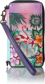 img 4 attached to 🌺 Striking Hand Painted Leather Smartphone Case & Wallet - Anna by Anuschka, Tropical Flamingo, One Size